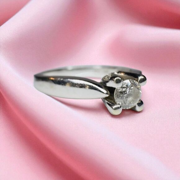 14K White Gold- 1/3 CT Natural Diamond Ring Sz 8 Cathedral Ring Diamond Basket - Picture 10 of 16